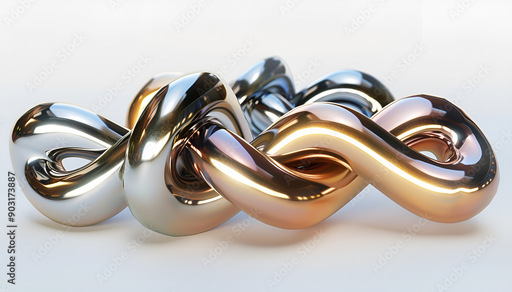 Set of metallic twisted shape, metallic color, i Isolated on white background Set of metallic twisted shape, metallic color, i Isolated on white background