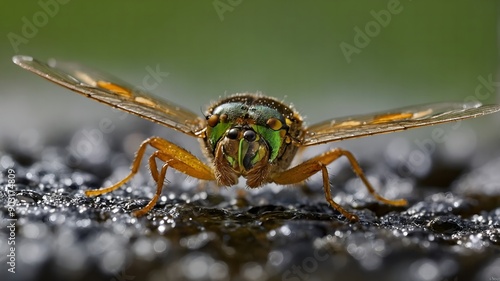 Wallpaper Mural Majestic dragonfly gracefully resting on a vibrant green leaf while reflecting on the tranquil pond below Torontodigital.ca