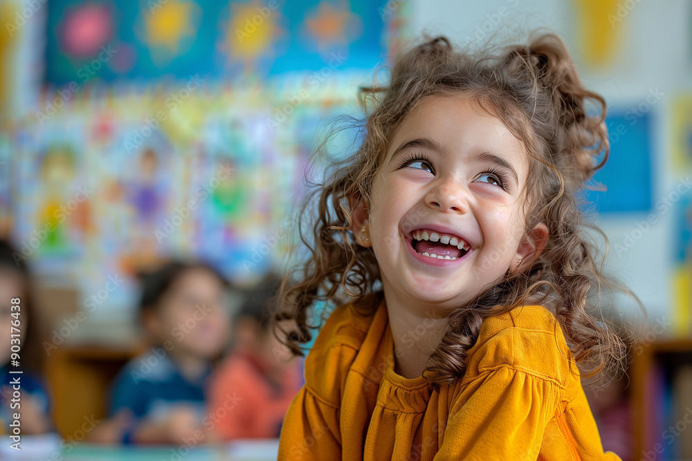 smiling kid on the lesson. children playing in the classroom in the school. back to school. AI Generated smiling kid on the lesson. children playing in the classroom in the school. back to school. AI Generated