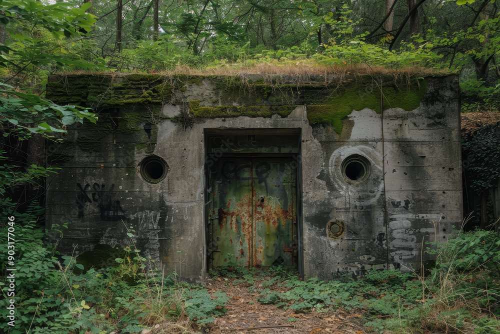 A dilapidated building with moss growing on it A dilapidated building with moss growing on it