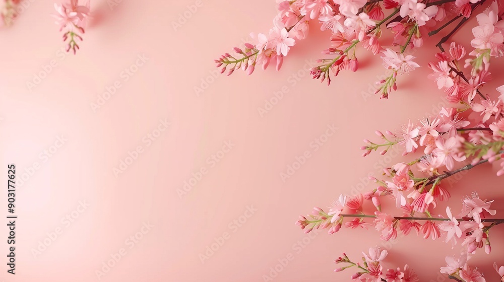 A pink background with pink flowers in the corner and space for text A pink background with pink flowers in the corner and space for text