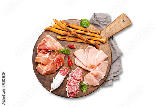 Antipasto board with various meat and snacks