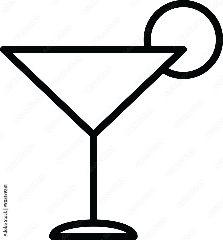 A Glass With Lime Slice On Transparent Background, Summer Cocktail Drink in Elegant Glass Line Icon Vector Illustration, Beach Cold Refreshment Beverage. A Glass With Lime Slice On Transparent Background, Summer Cocktail Drink in Elegant Glass Line Icon Vector Illustration, Beach Cold Refreshment Beverage.
