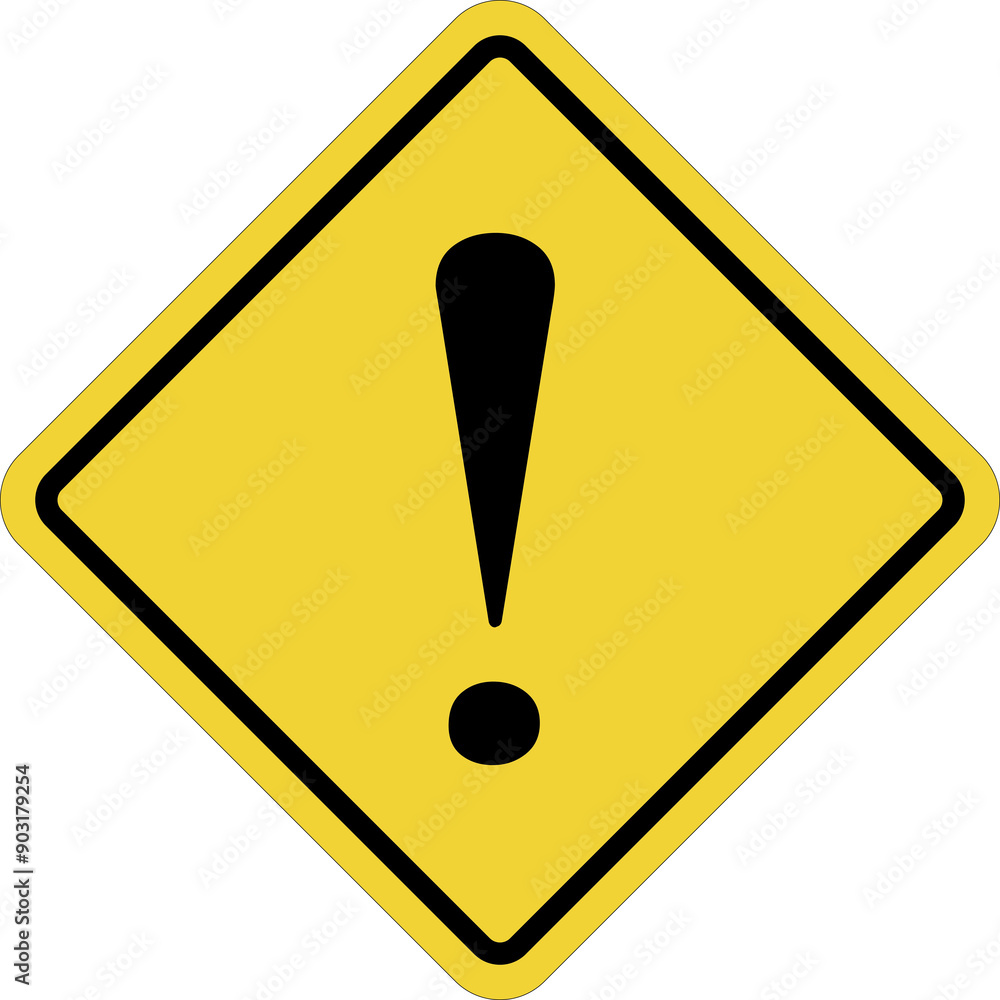 A Board of Warning with Exclamation Mark  On Transparent Background, A square warning sign,  A square safety warning with Exclamation mark sign design.