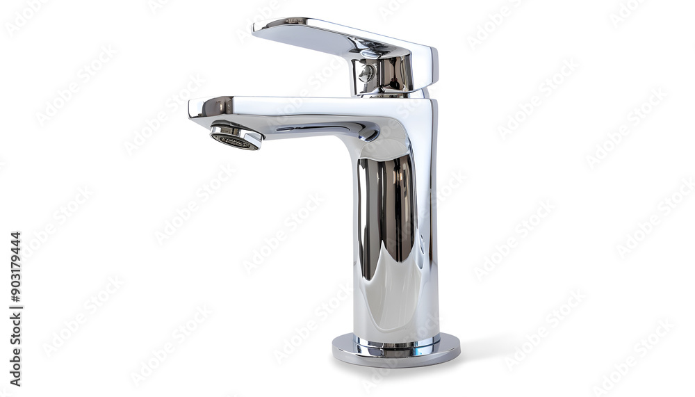 Modern Chrome Faucet with Single Lever Isolated on white background Modern Chrome Faucet with Single Lever Isolated on white background