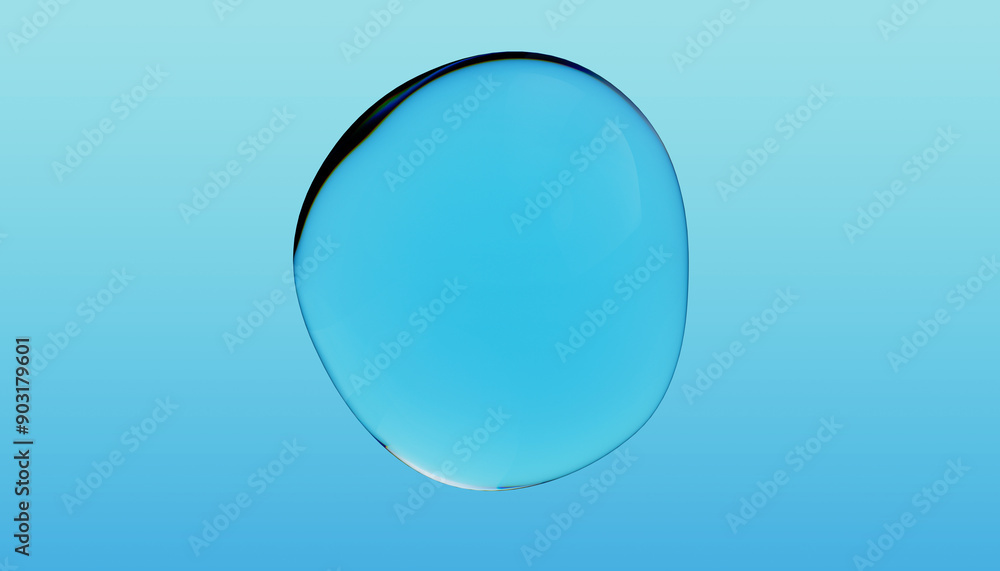 Abstract water bubble on blue background. Blue distorted droplet floating, Purity concept. 3d render illustration Abstract water bubble on blue background. Blue distorted droplet floating, Purity concept. 3d render illustration