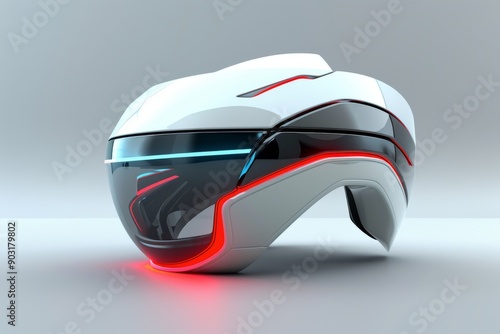 Sleek white VR headset with red accents showcasing modern design and advanced virtual reality technology. photo