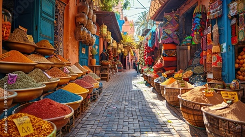 A colorful market with many different spices and herbs