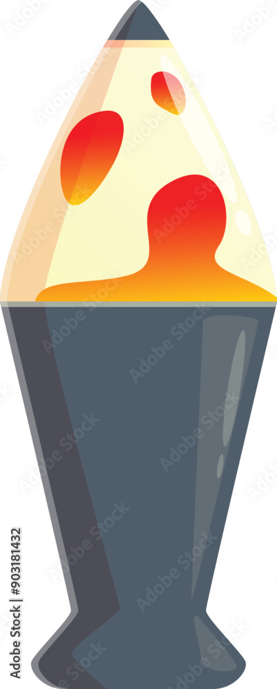 Red and yellow lava lamp glowing in the darkness, with a black base Red and yellow lava lamp glowing in the darkness, with a black base