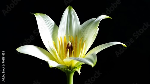 White lily flower in bloom on black