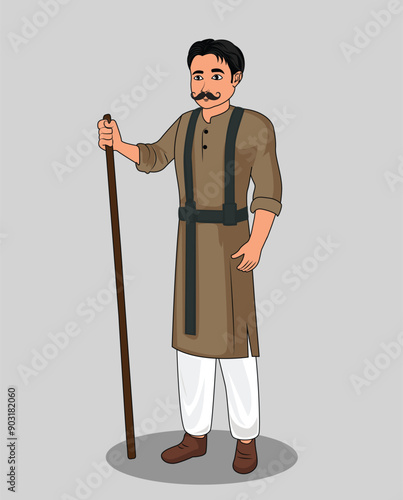 Indian village security guard cartoon character design for 2d animation