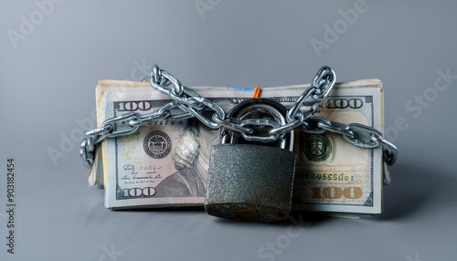 bundle of banknotes tied to a chain