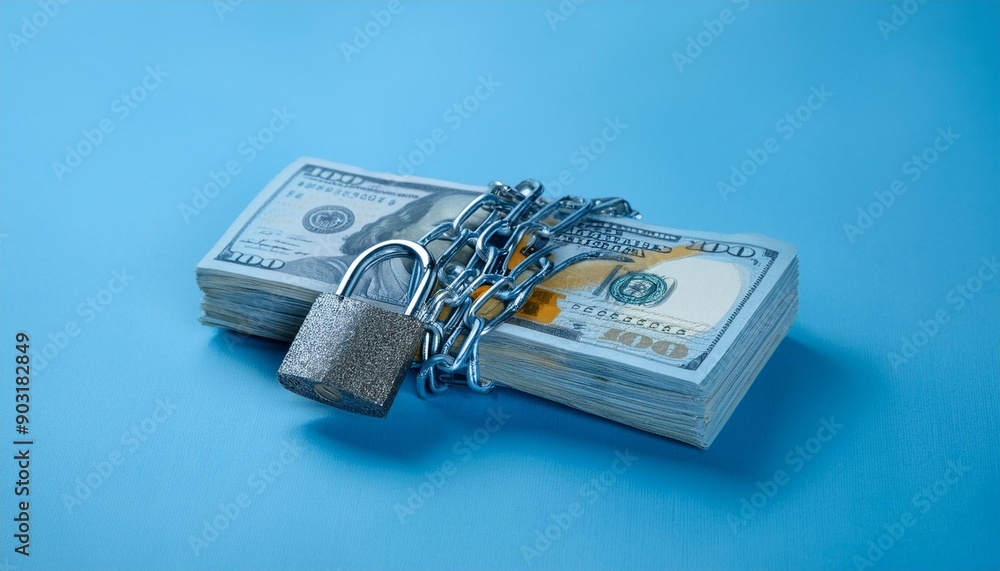 bundle of banknotes tied to a chain bundle of banknotes tied to a chain