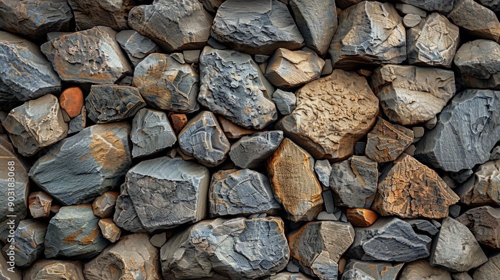 Textured rocks and stones in natural arrangement under soft lighting Textured rocks and stones in natural arrangement under soft lighting