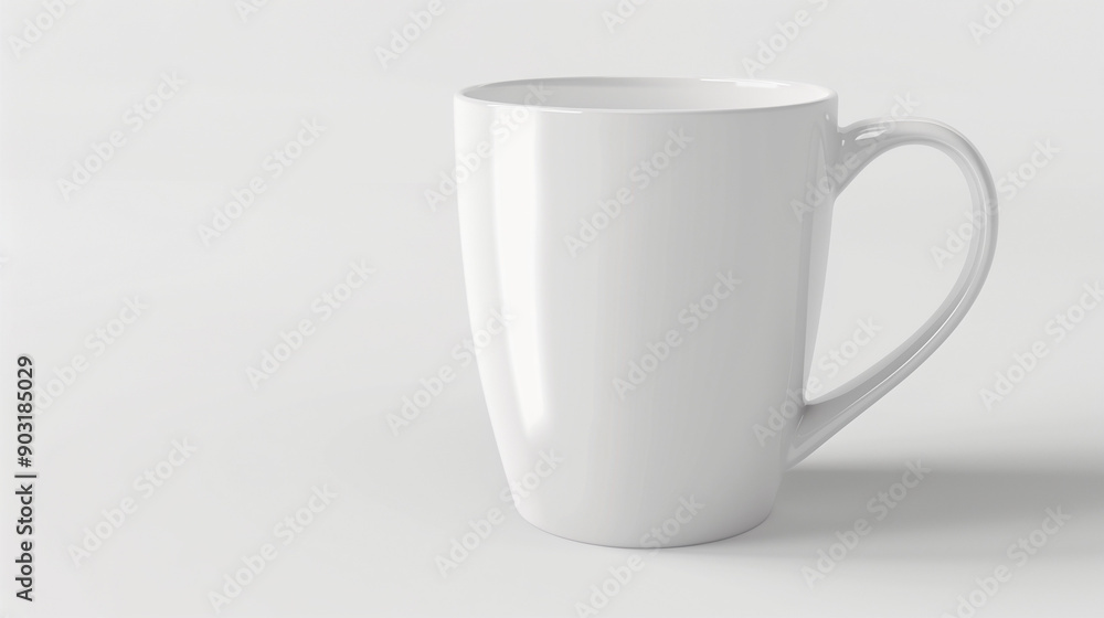 Obraz premium Minimalist White Ceramic Mug on Plain Background with Copy Space