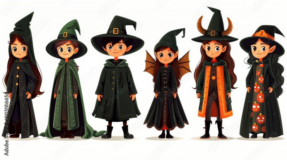Cartoon Witch Characters Set Cartoon Witch Characters Set