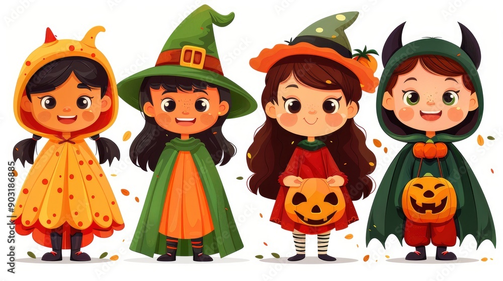 Four Cute Kids Dressed Up for Halloween Four Cute Kids Dressed Up for Halloween