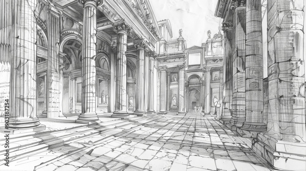 Fototapeta premium Pencil drawing of architecture, template, AI generated