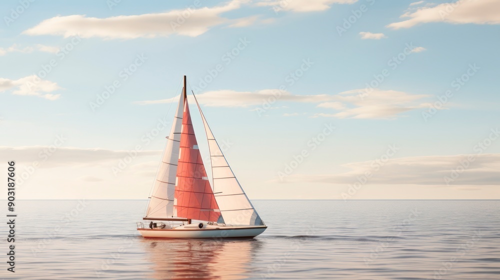 Fototapeta premium Sailing yacht in the sea at sunset.