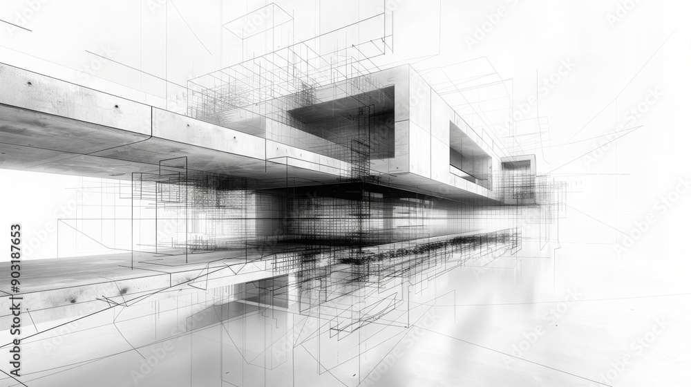 Pencil drawing of architecture, template, AI generated Pencil drawing of architecture, template, AI generated