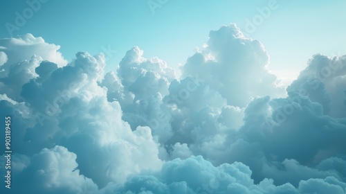 Aerial view of fluffy clouds under a blue sky at dusk photo