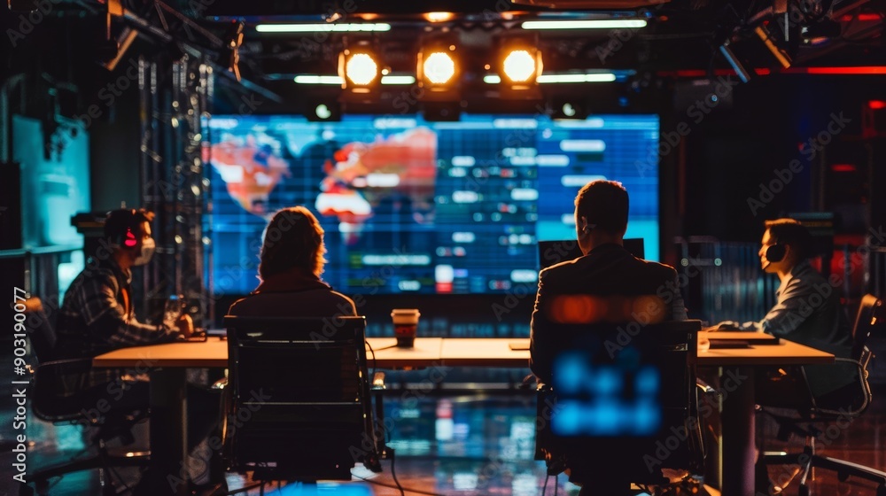 Obraz premium Election Results Analysis Team Using Graphs and Statistics in Studio Environment