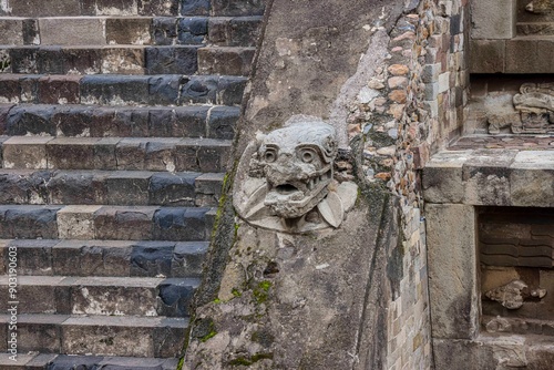 Pyramid of the Feathered Serpent or Quetzalcoatl in the archaeological zone of Teotihuacan, the city with the largest pyramids in Mesoamerica in the State of Mexico.  photo