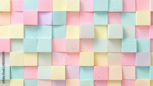 Abstract delicate geometric shapes in pastel tones. Background of squares and diamonds.