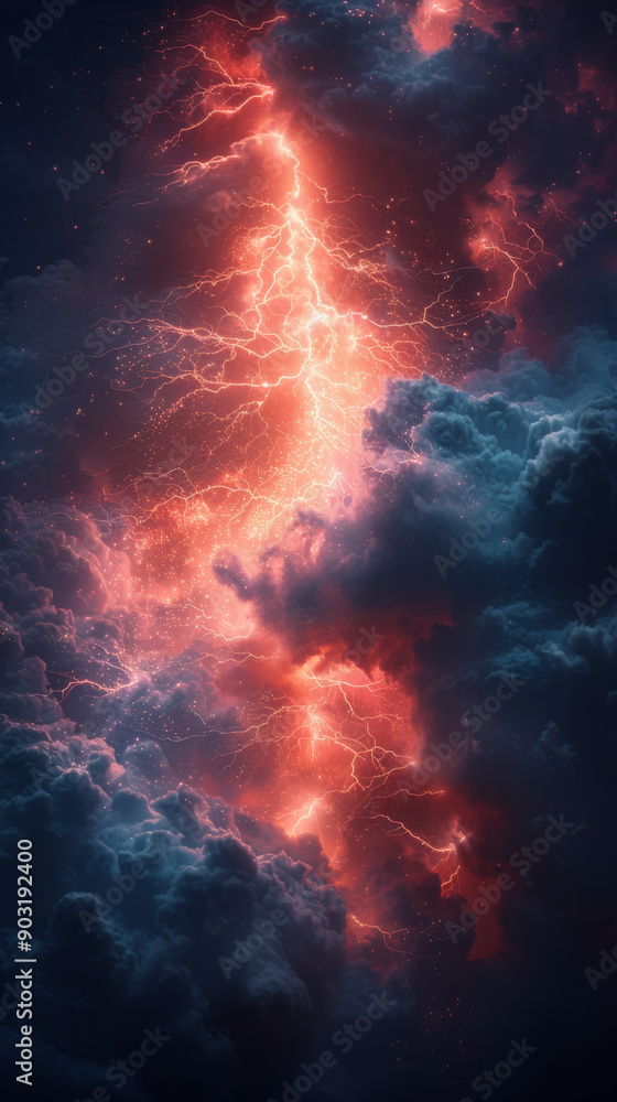 Fototapeta premium Lightning thunderstorm flash over the night sky