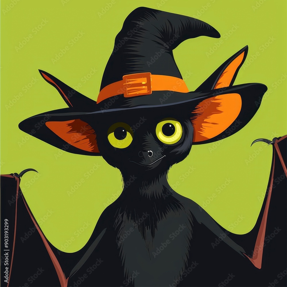 Naklejka premium Cute Halloween Bat in Witch Hat