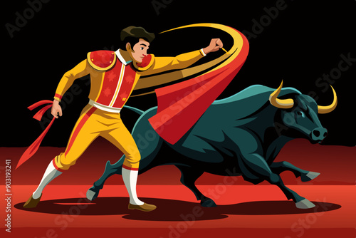 Matador fighting with bull vector illustration