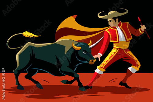 Matador fighting with bull vector illustration