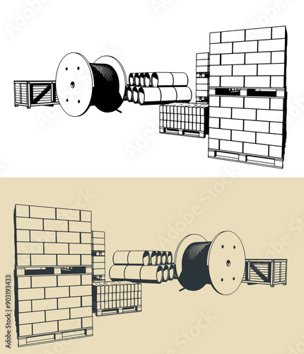 Construction site with building materials