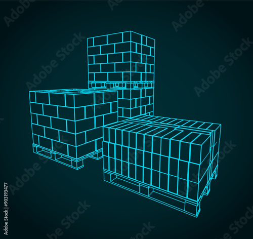 Pallets with bricks