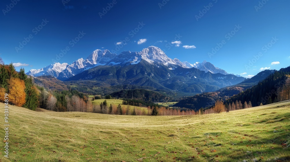 serene landscape with snow-capped peaks and a clear blue sky, majestic and tranquil serene landscape with snow-capped peaks and a clear blue sky, majestic and tranquil