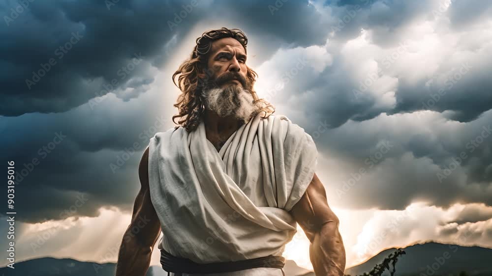Zeus against the background of thunderclouds, Greek mythology Zeus against the background of thunderclouds, Greek mythology