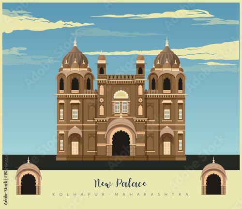 New Palace Kolhapur - Maharashtra - Stock Illustration