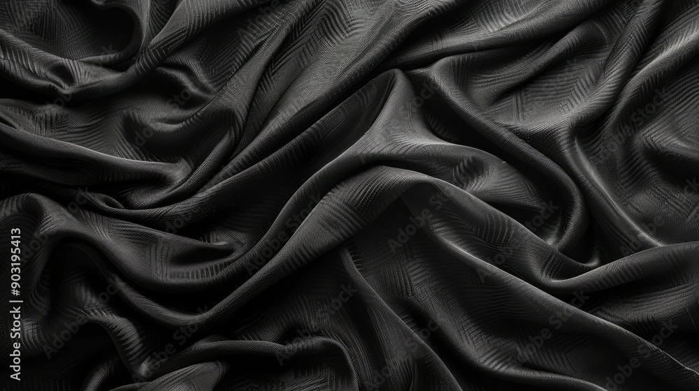 Elegant textured black cloth draped gracefully in soft light Elegant textured black cloth draped gracefully in soft light