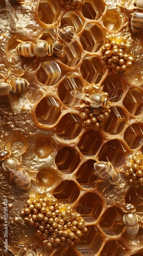 Wallpaper Mural Detailed shot of bee cocoons interwoven with pollen-filled honeycombs. Torontodigital.ca