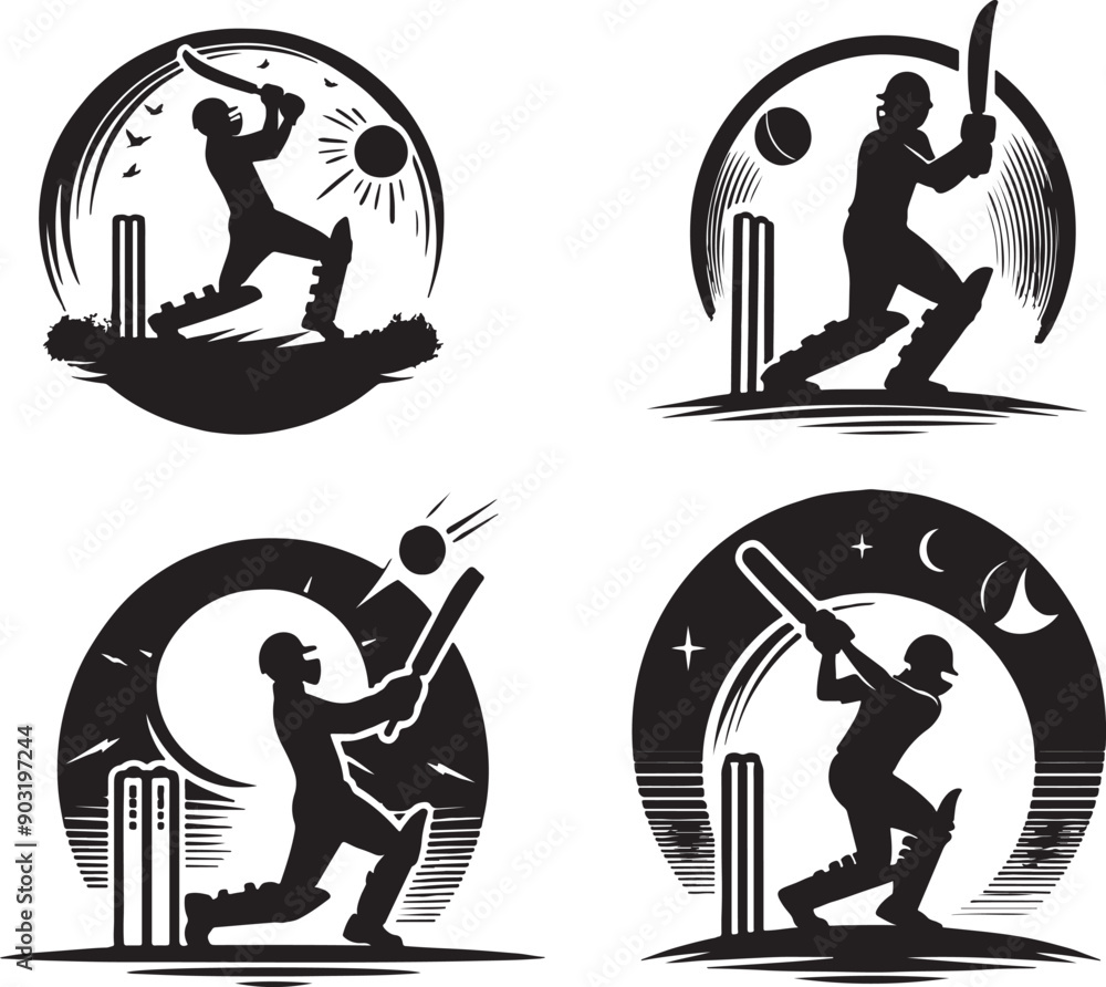 Obraz premium Cricket tournament icon logo art and illustration
