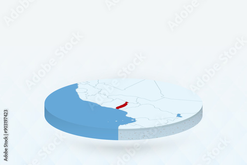 3D Isometric Map Highlighting Togo in Red.
