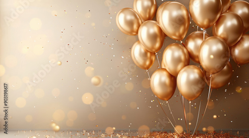 Wallpaper Mural Celebration party banner with gold balloons on bright background with copy space, holiday concept Torontodigital.ca