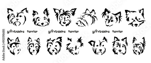 Stylized Yorkshire Terrier. Vector drawing of a small dog. Gestalt animal design