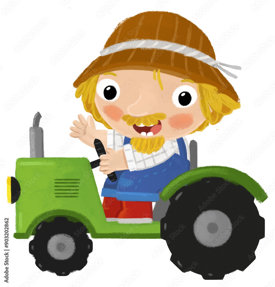 cartoon scene with farmer man working on tractor doing some activity isolated background illustation for children cartoon scene with farmer man working on tractor doing some activity isolated background illustation for children