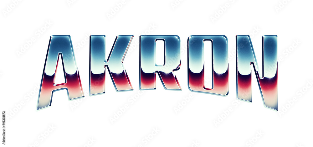 Akron Script Akron city name written in retro 1980s style chrome text effect ...
