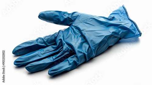 Isolated blue disposable rubber gloves on white background photo