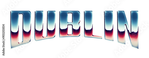 Photography Dublin city name written in retro 1980s style chrome text effect isolated on tra