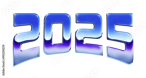 Year 2025 written in retro 1980s style chrome text effect isolated on transparent background photo