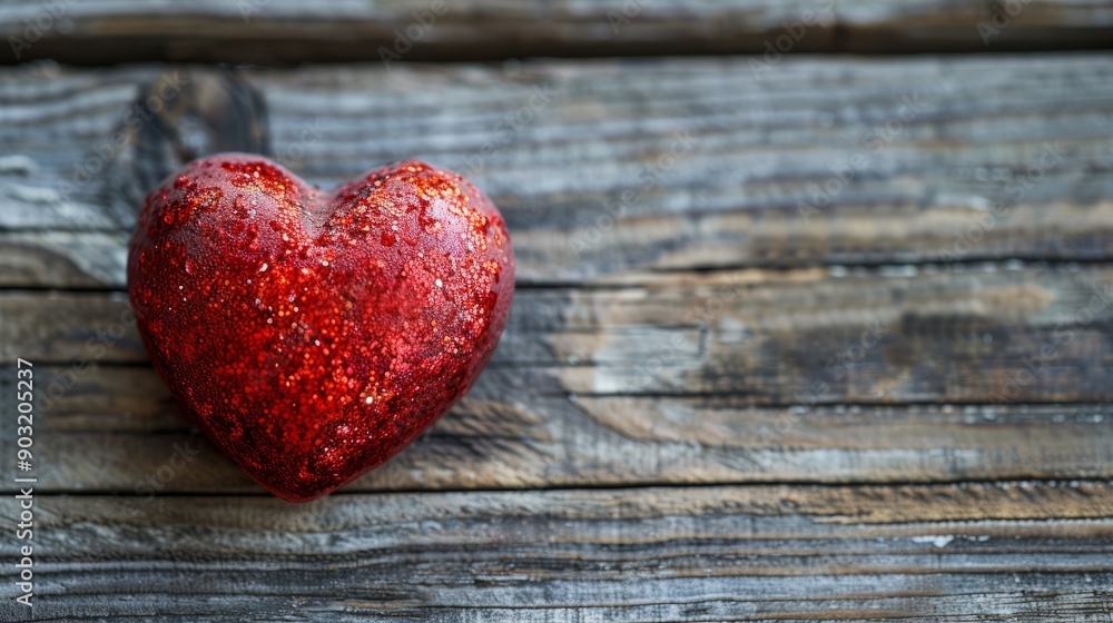 Red heart decoration on weathered wooden surface for valentine's day celebration Red heart decoration on weathered wooden surface for valentine's day celebration