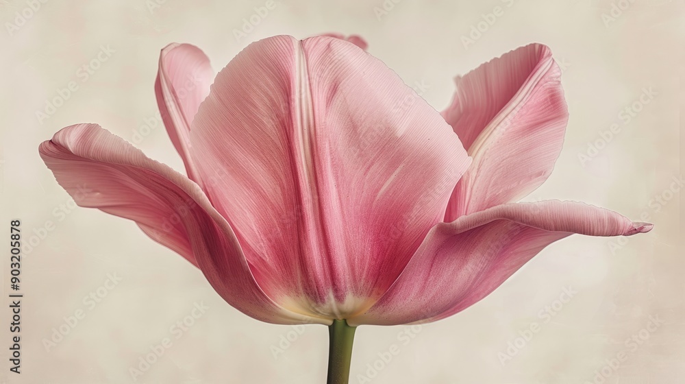 Fototapeta premium Delicate pink tulip with tall stem against soft background